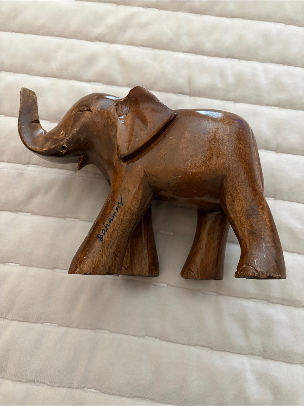 Hand-Carved Wooden Elephant Figurine - Brown